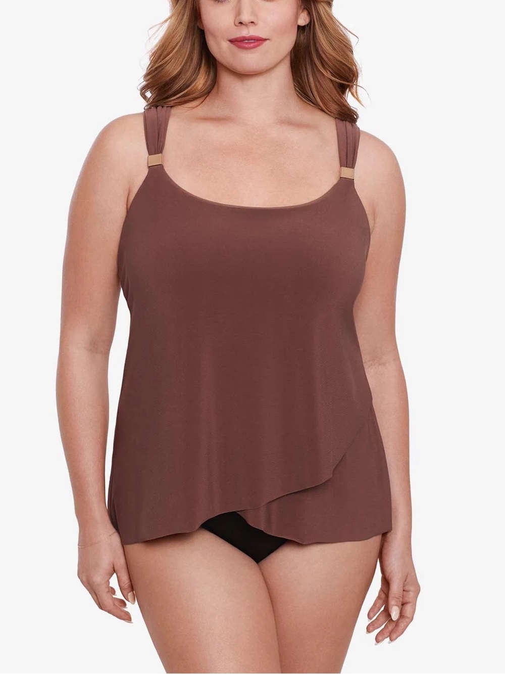 NWT Miraclesuit Dazzle Tankini Top Brown Tamarind Built in Bra Swim Womens 22W